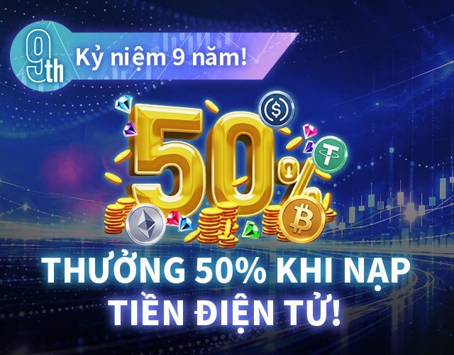 Thưởng 50% khi nạp tiền bằng tiền ảo