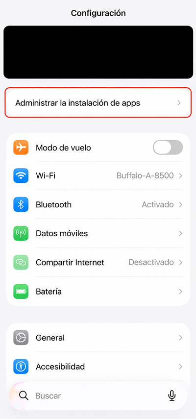 Tocar Gestión de instalación de aplicaciones