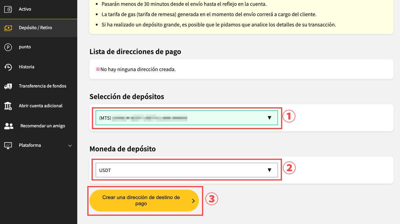 Generar dirección de depósito