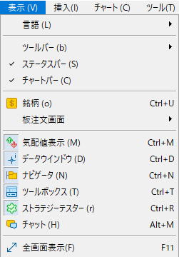 表示メニューの項目