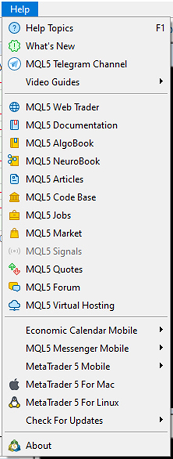 Help Menu Items