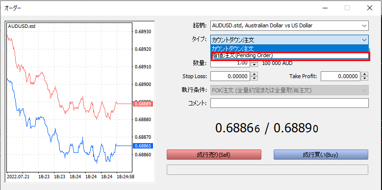 指値または逆指値