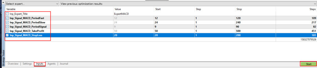Parameter Settings
