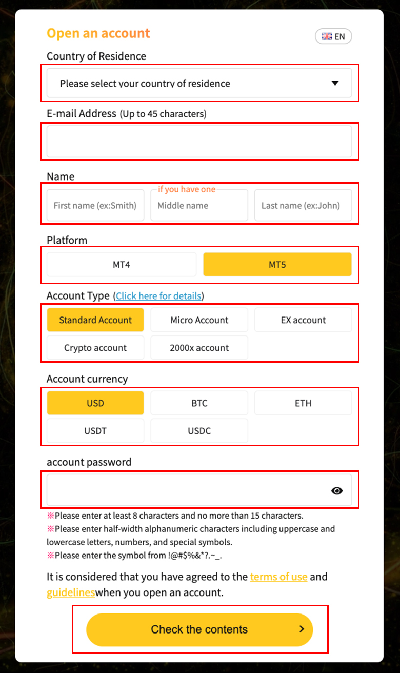 Account Opening Input Form