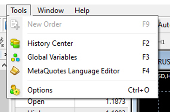 Tools menu items