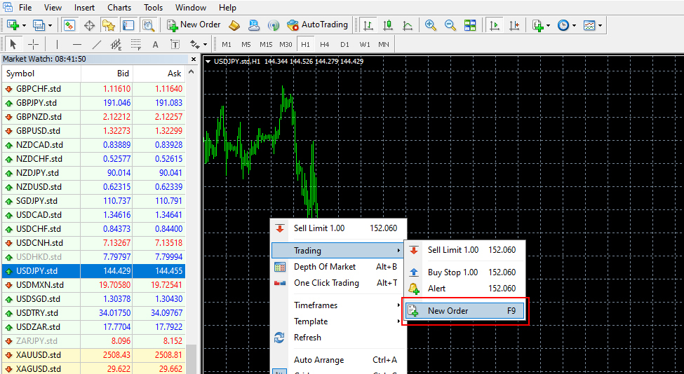 Placing an Order from the Trading Chart